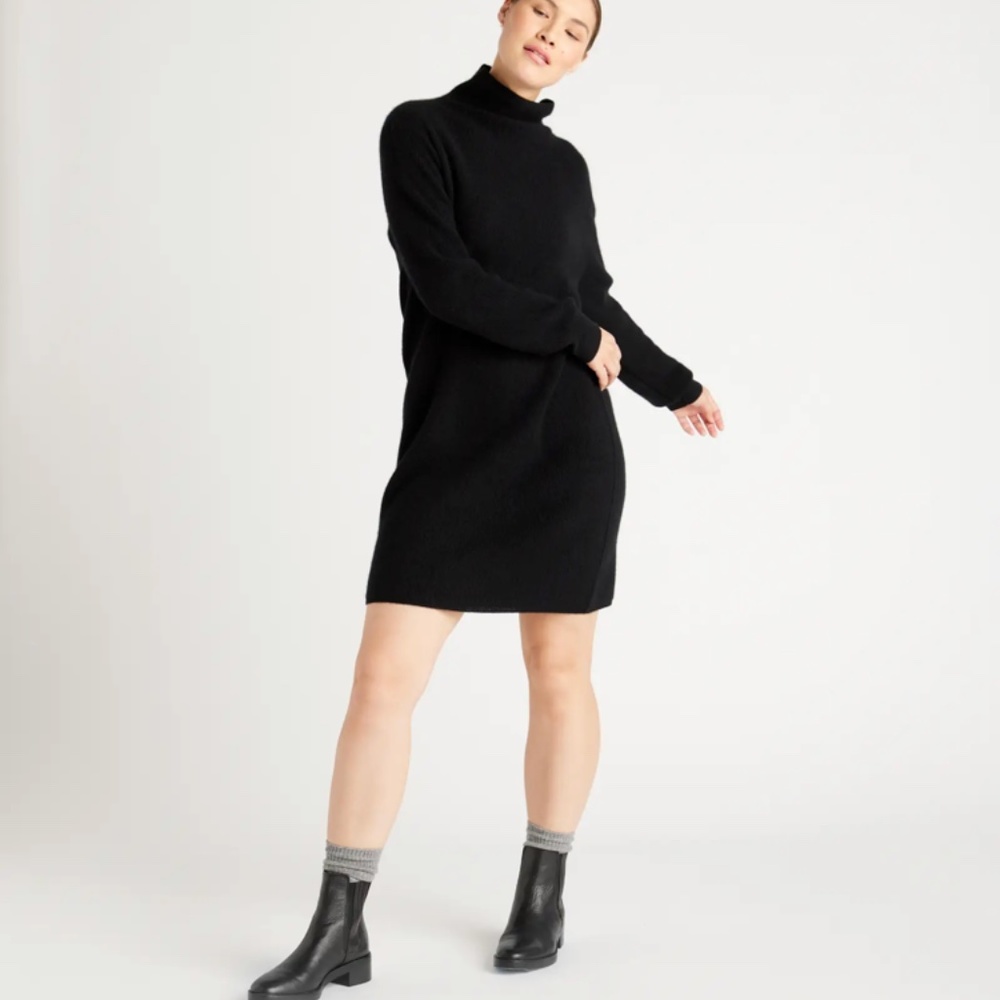 Quince Black Mongolian Cashmere Textured Sweater Dress Size Large